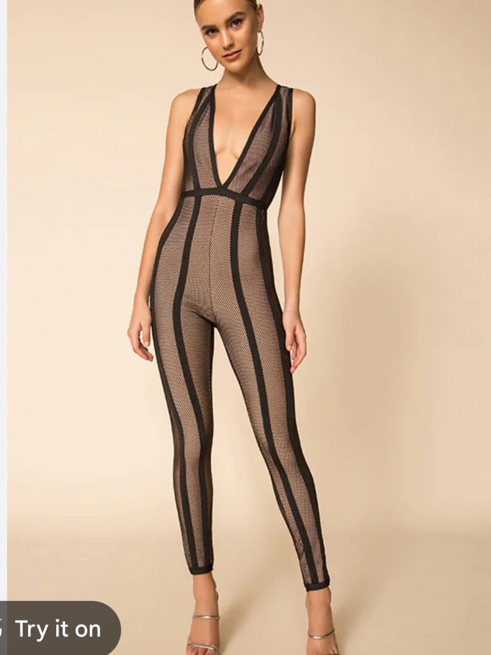 Superdown fishnet Catsuit in Black and Nude